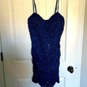 Spaghetti strap, royal navy blue lace dress. XL